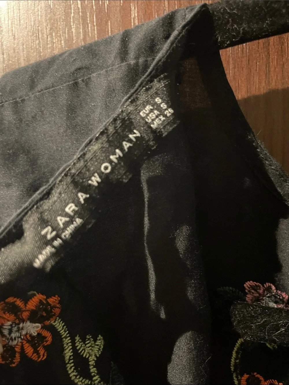 Zara Black Floral Embroidered Top with Orange and Green Detail - Picture 3 of 4